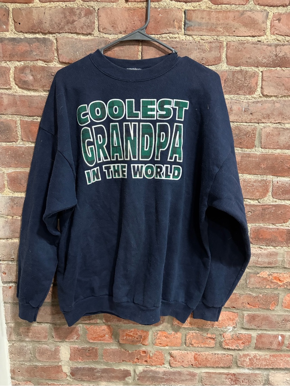 Tultex Navy Sweatshirt with Green & White 'Coolest Grandpa' Graphic Crewneck XL